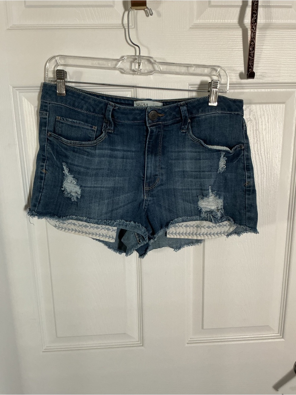 Mudd Dark Blue Distressed Denim Shorts